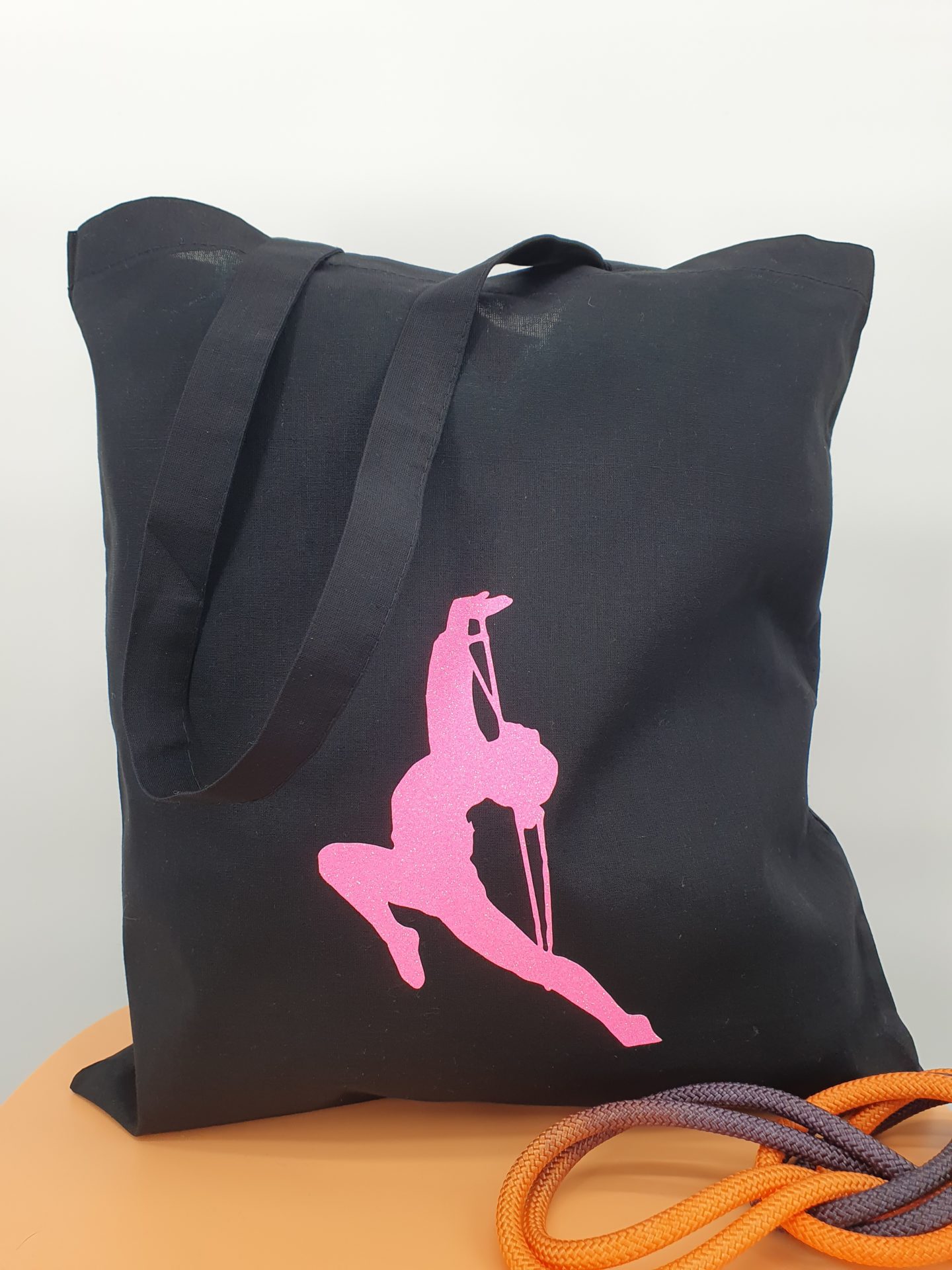 Tote-bag flocage corde rose pailleté